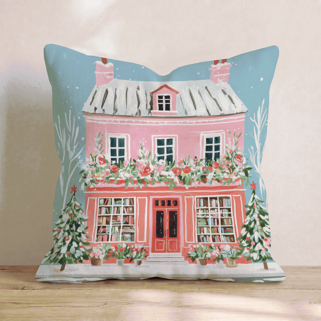 Rose Bloom Bookshop Facade Throw Pillow - Hillcroft Home