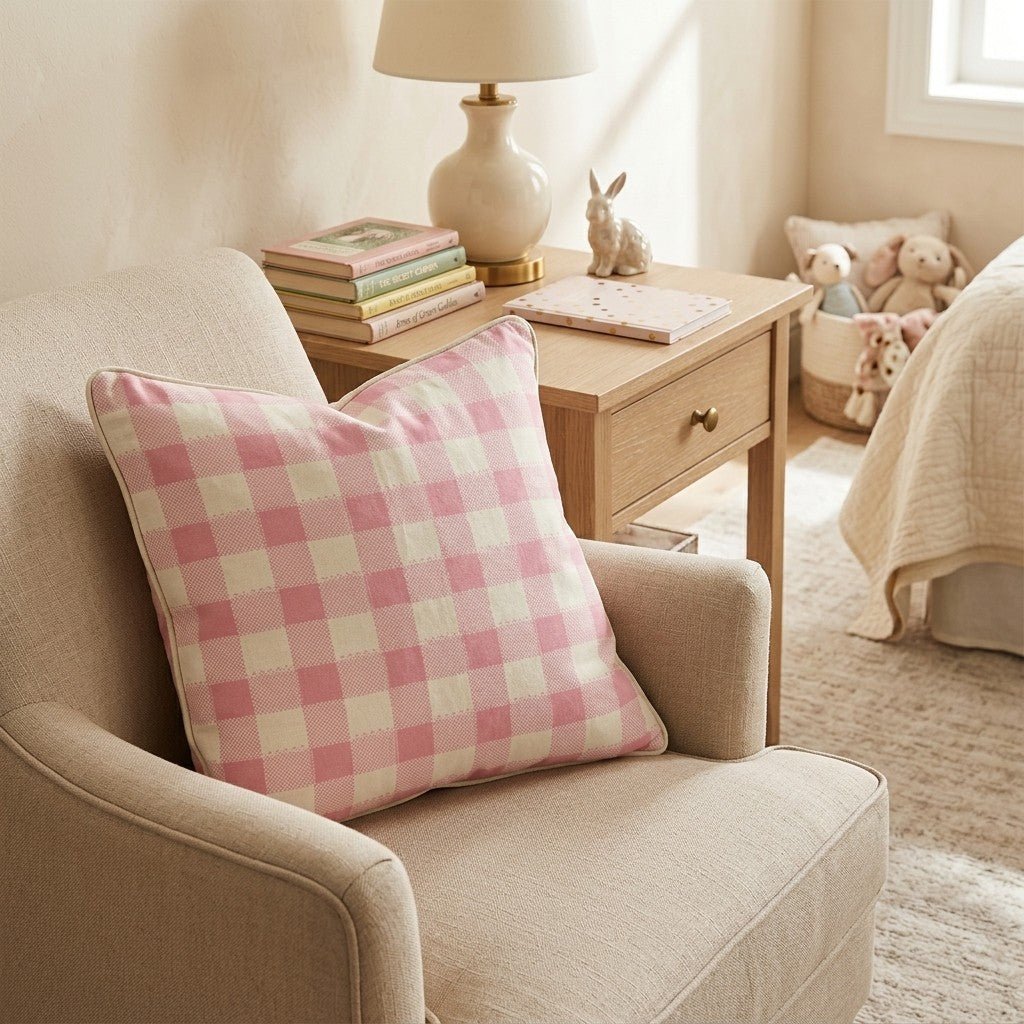 Rose Cream Gingham Throw Pillow - Hillcroft Home