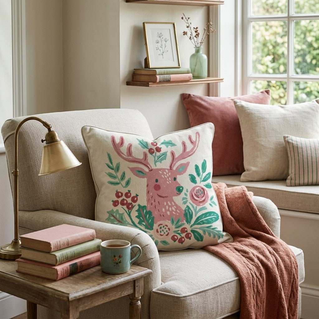 Rose Garden Stag Throw Pillow - Hillcroft Home
