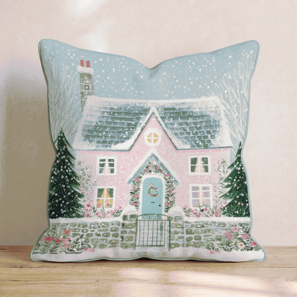 Rose Garland Cottage Gate Throw Pillow - Hillcroft Home