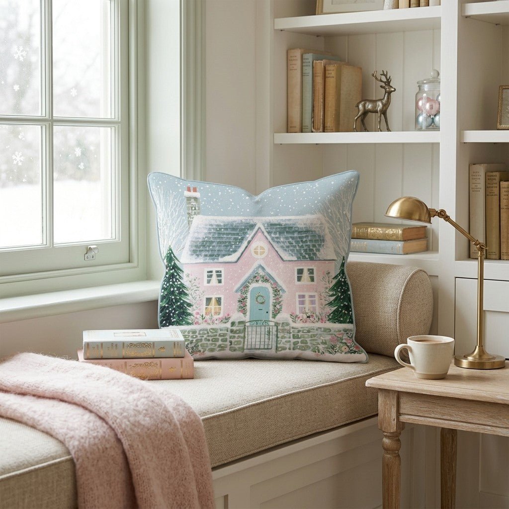 Rose Garland Cottage Gate Throw Pillow - Hillcroft Home