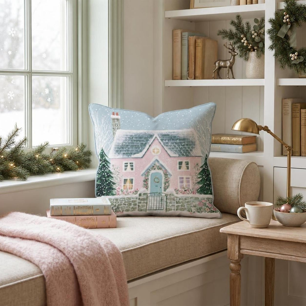Rose Garland Cottage Gate Throw Pillow throw pillow - Hillcroft Home