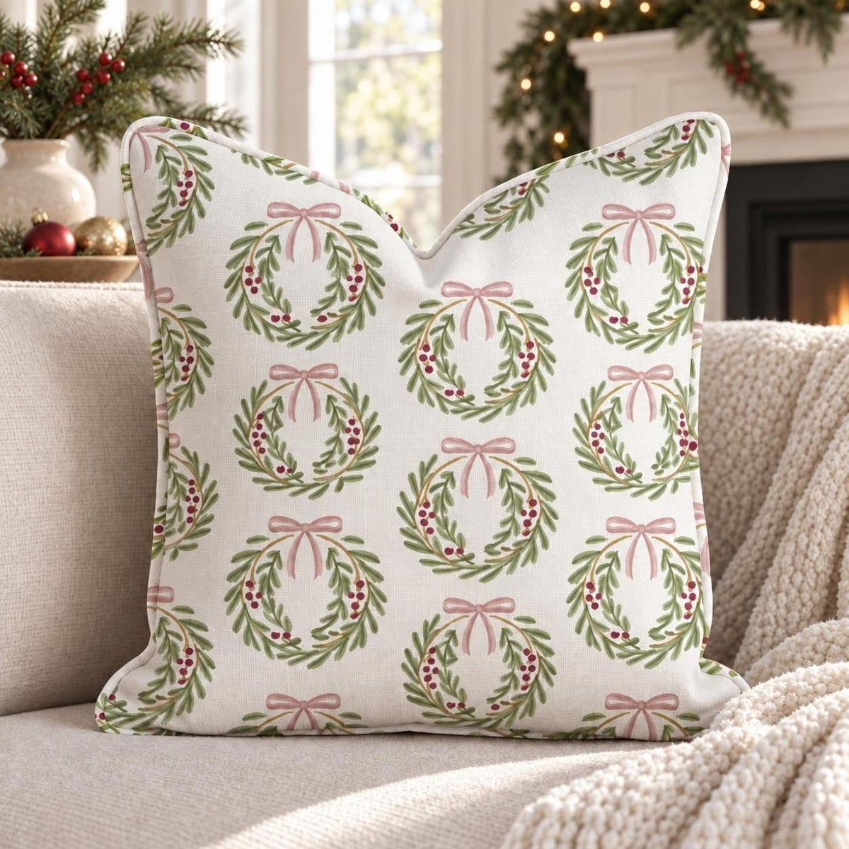 Rose Wreath Throw Pillow throw pillow - Hillcroft Home
