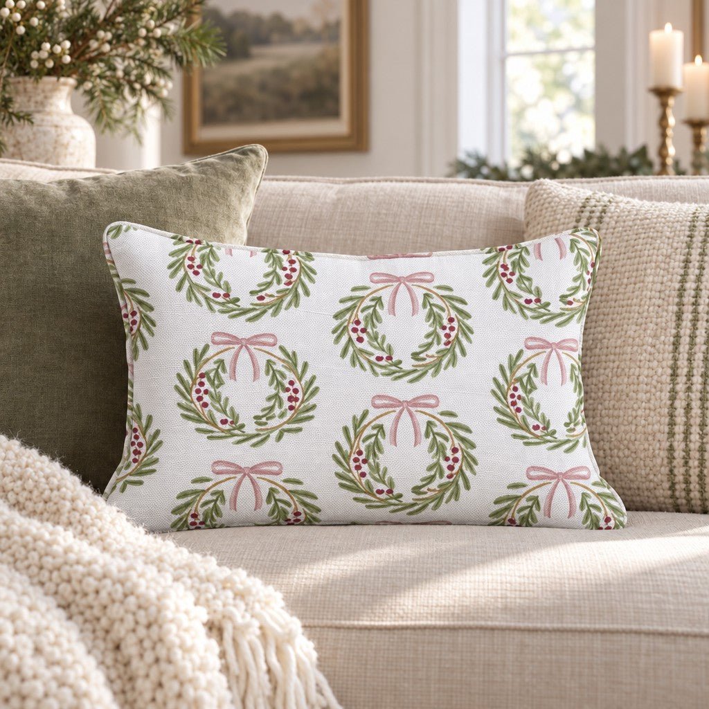 Rose Wreath Throw Pillow throw pillow - Hillcroft Home