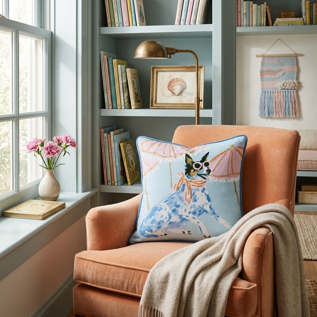 Rosie at the Beach Throw Pillow - Hillcroft Home