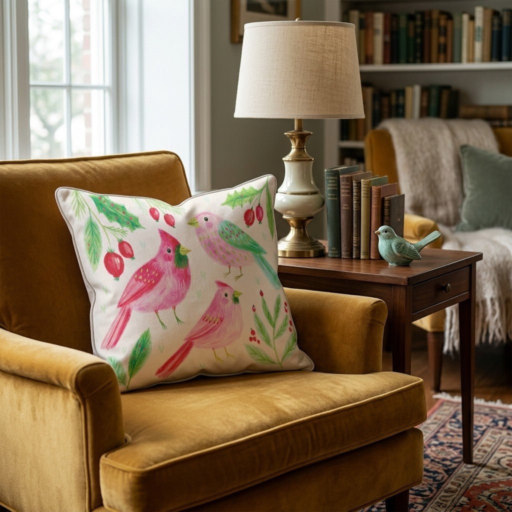 Rosy Cardinal Trio Throw Pillow - Hillcroft Home