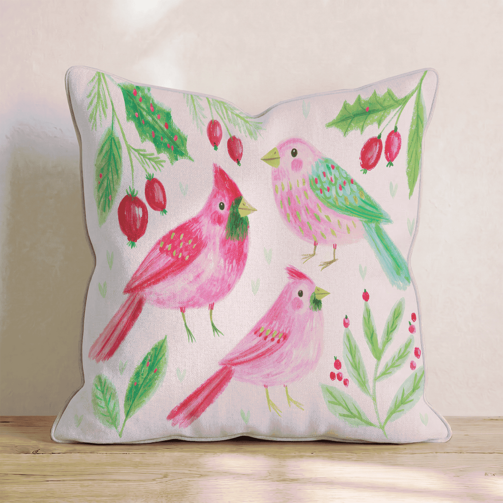 Rosy Cardinal Trio Throw Pillow - Hillcroft Home