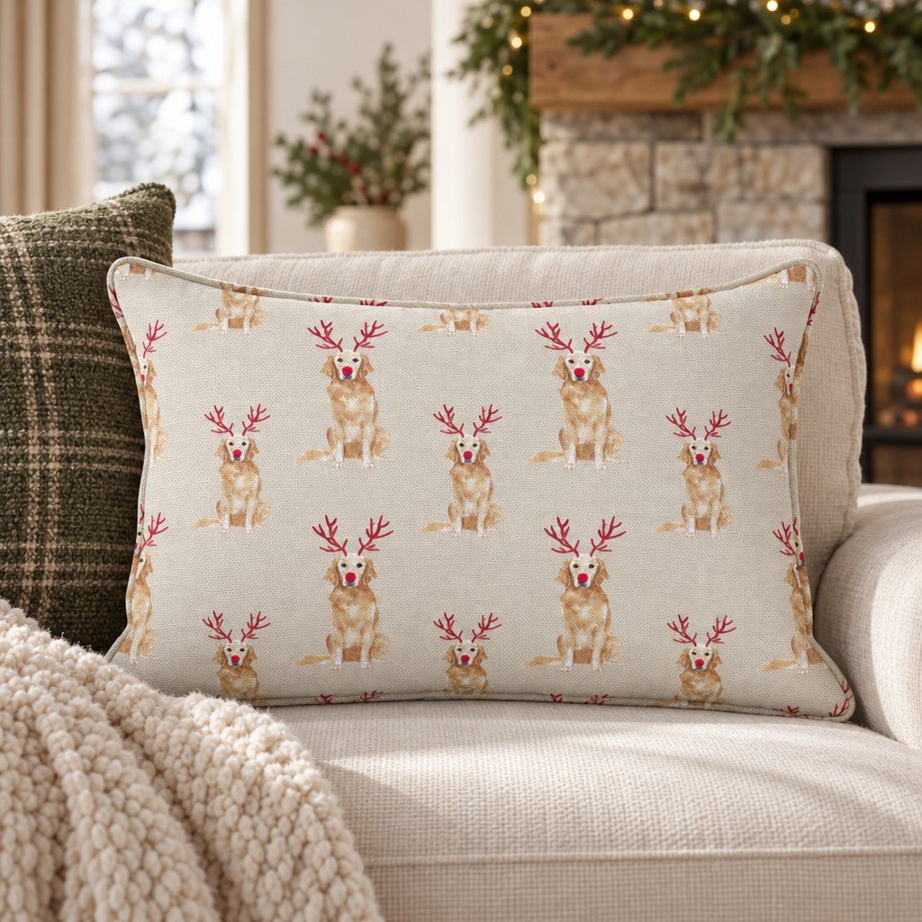 Rudolph Golden Retrievers Throw Pillow throw pillow - Hillcroft Home