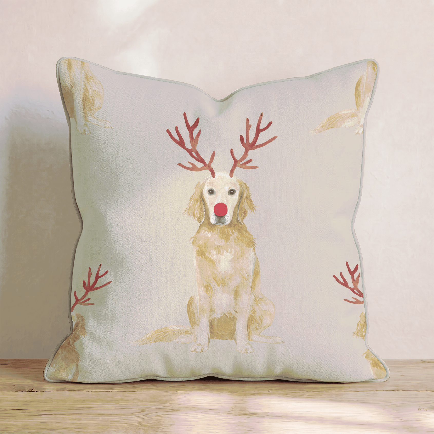 Rudolph Golden Retrievers Throw Pillow - Hillcroft Home