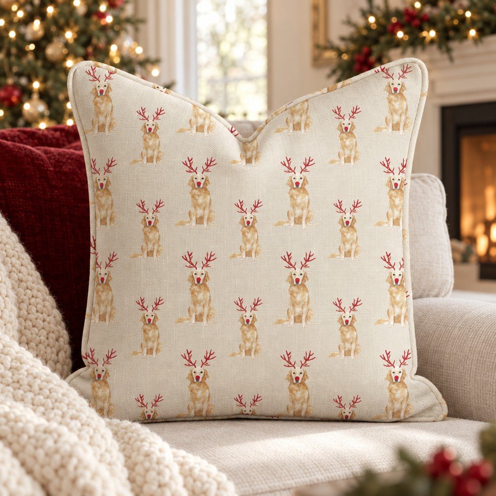 Rudolph Golden Retrievers Throw Pillow throw pillow - Hillcroft Home