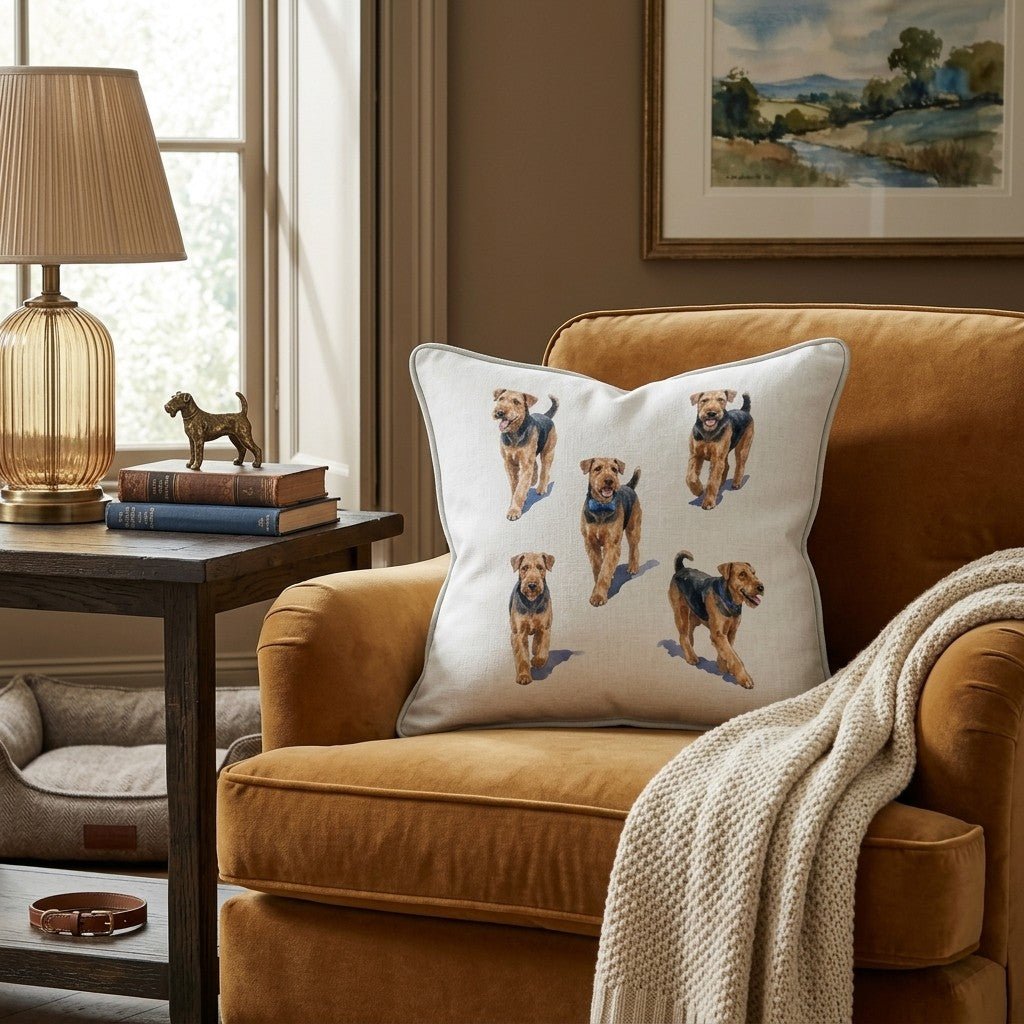 Running Airedale Terrier Throw Pillow - Hillcroft Home