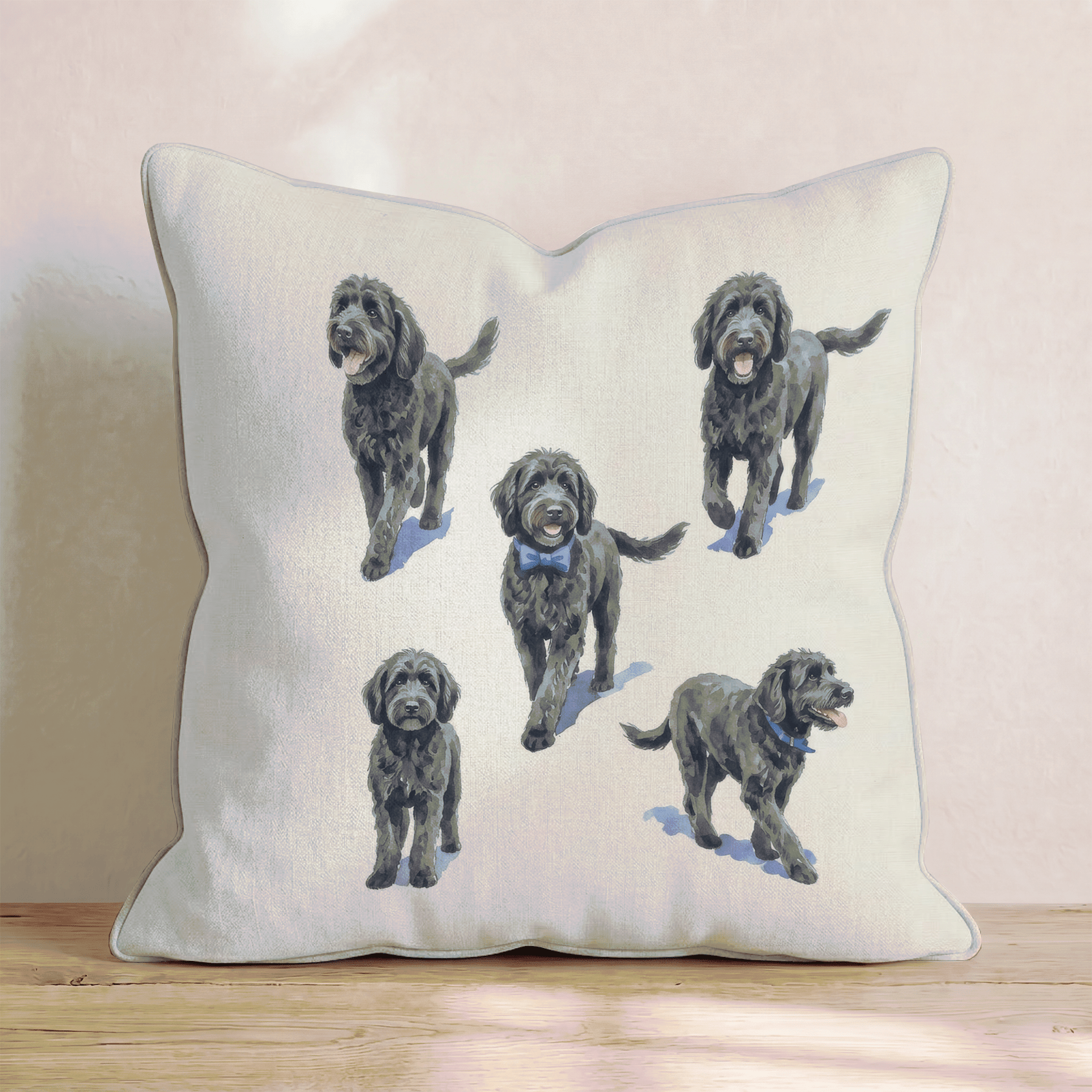 Running Black Goldendoodle Throw Pillow - Hillcroft Home