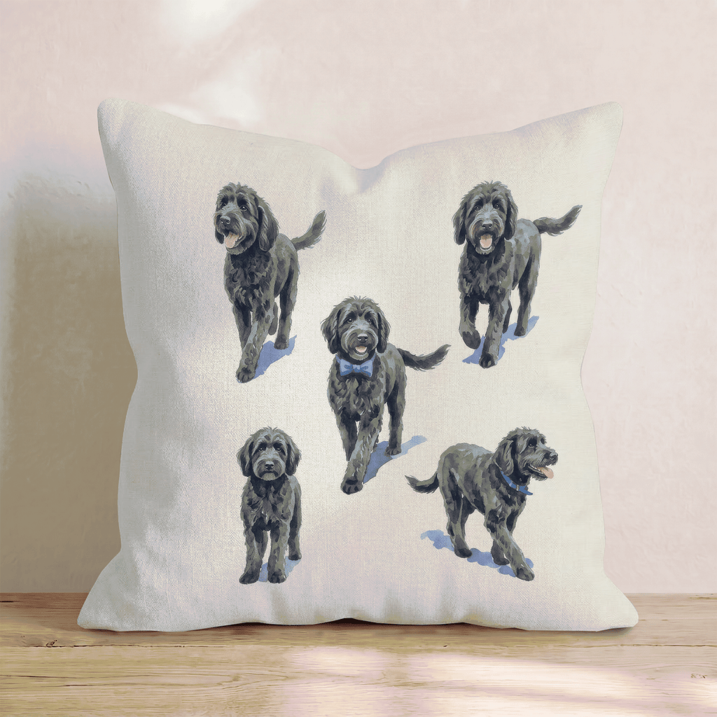 Running Black Goldendoodle Throw Pillow - Hillcroft Home