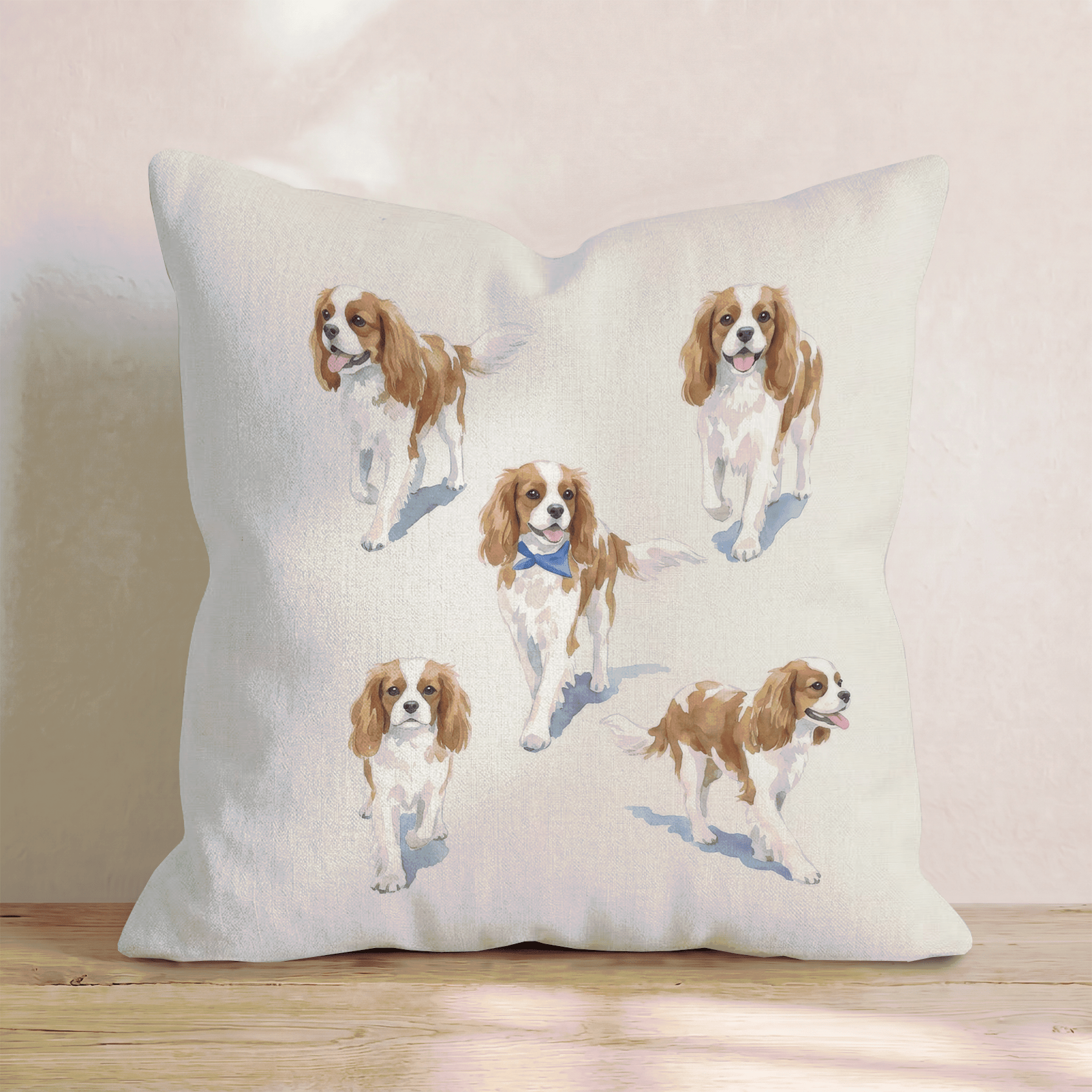 Running Cavalier King Charles Spaniels Throw Pillow - Hillcroft Home