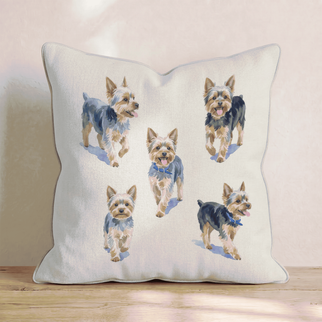 Running Yorkshire Terriers Throw Pillow - Hillcroft Home