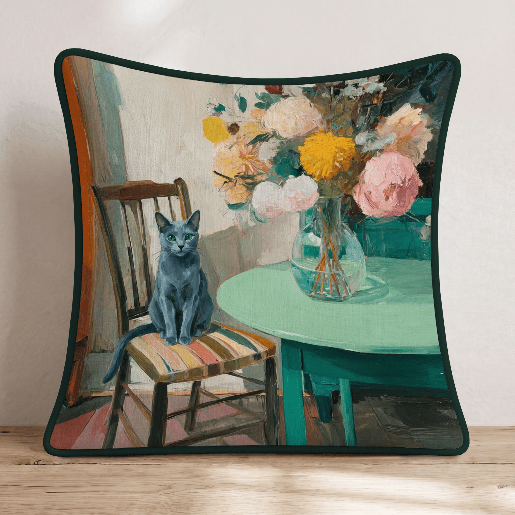 Russian Blue at the Table Throw Pillow - Hillcroft Home