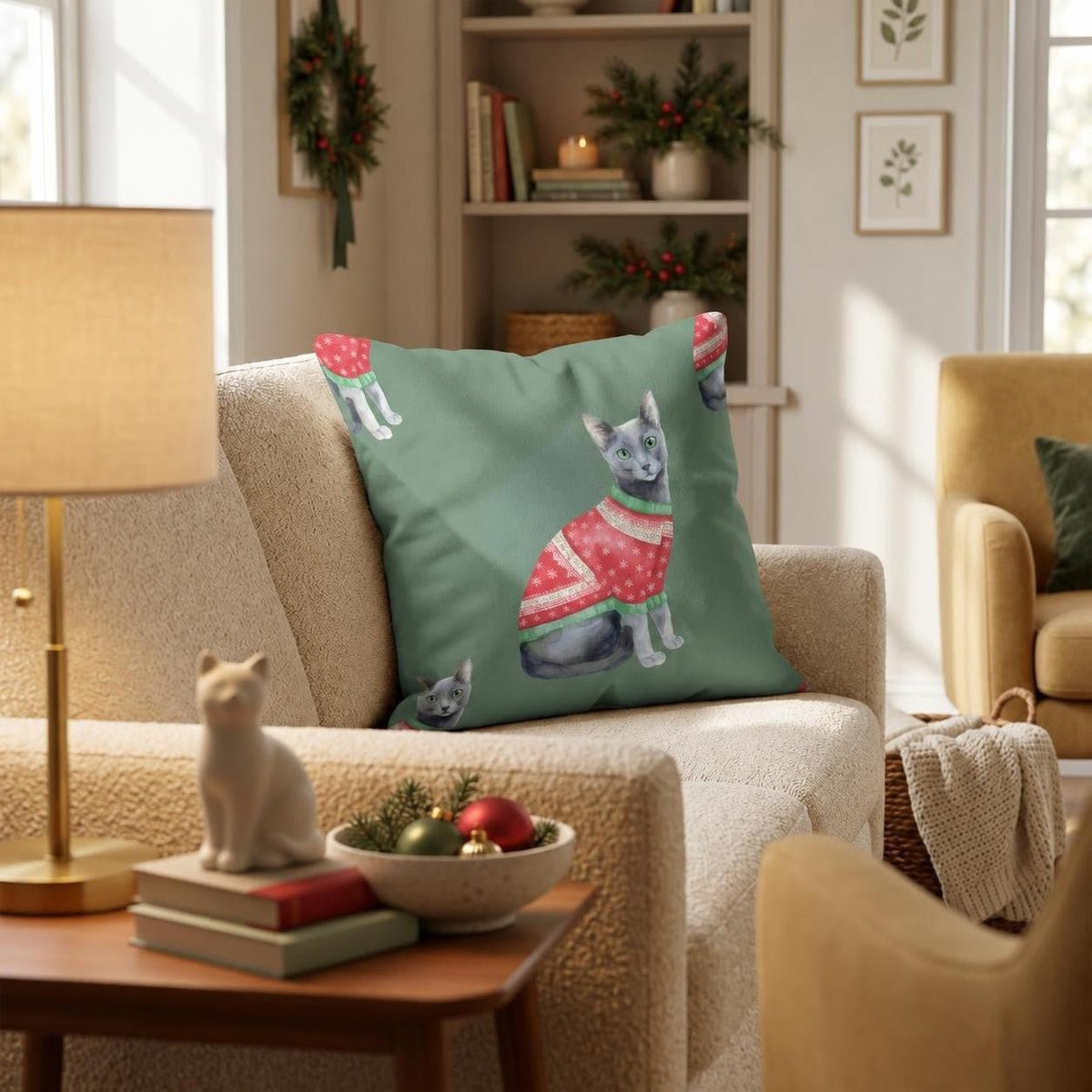Russian Blue Snowlake Sweater Throw Pillow throw pillow - Hillcroft Home