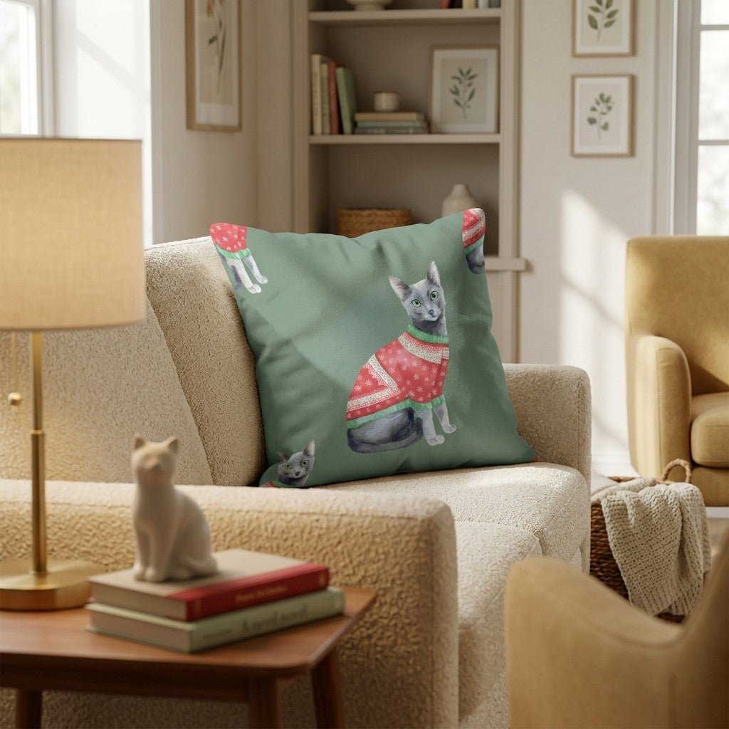 Russian Blue Snowlake Sweater Throw Pillow - Hillcroft Home