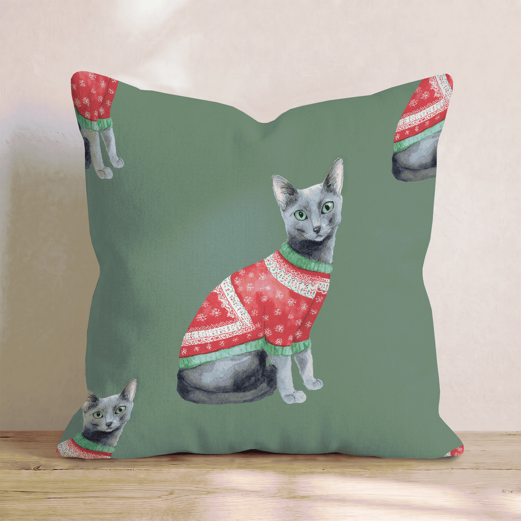 Russian Blue Snowlake Sweater Throw Pillow - Hillcroft Home