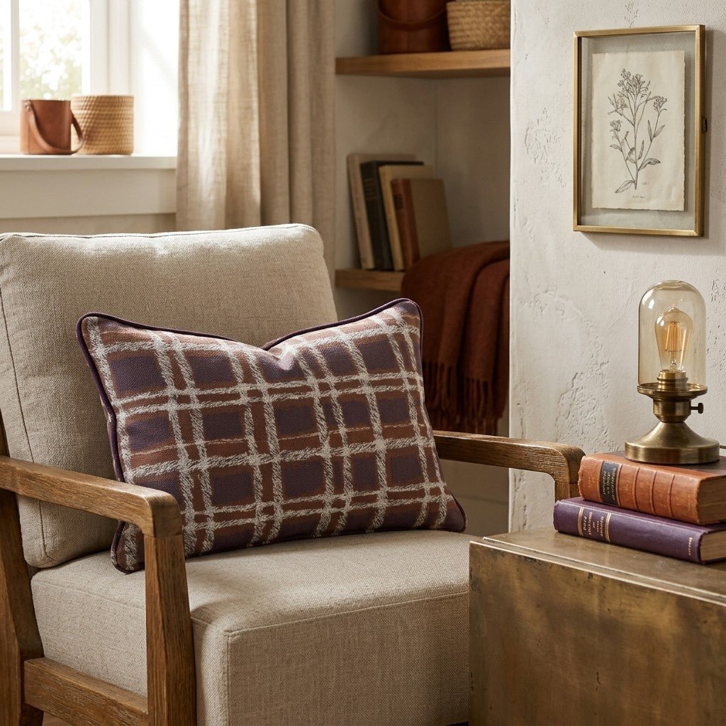 Rustic Autumn Plaid Throw Pillow - Hillcroft Home
