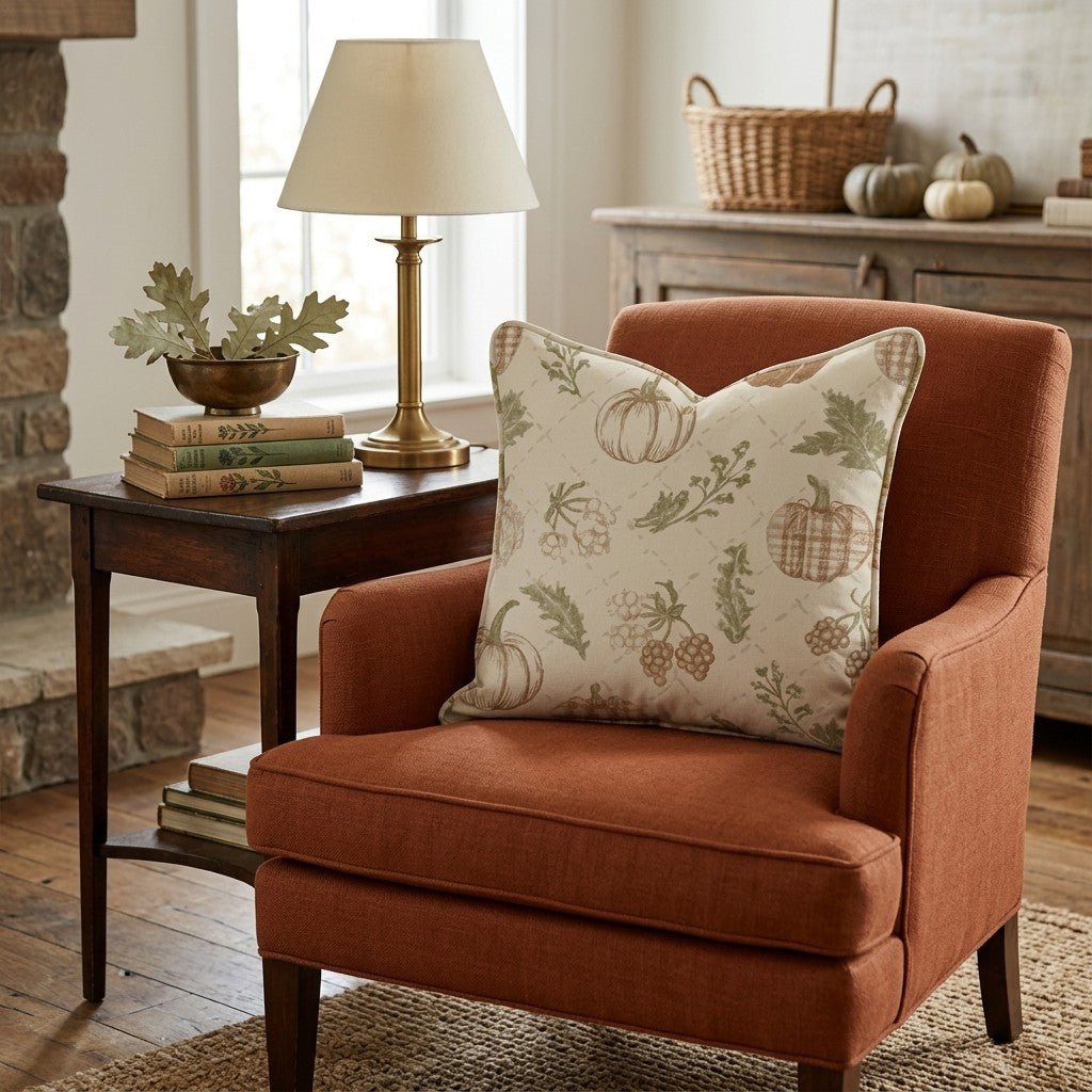 Rustic Autumnal Toile Throw Pillow - Hillcroft Home