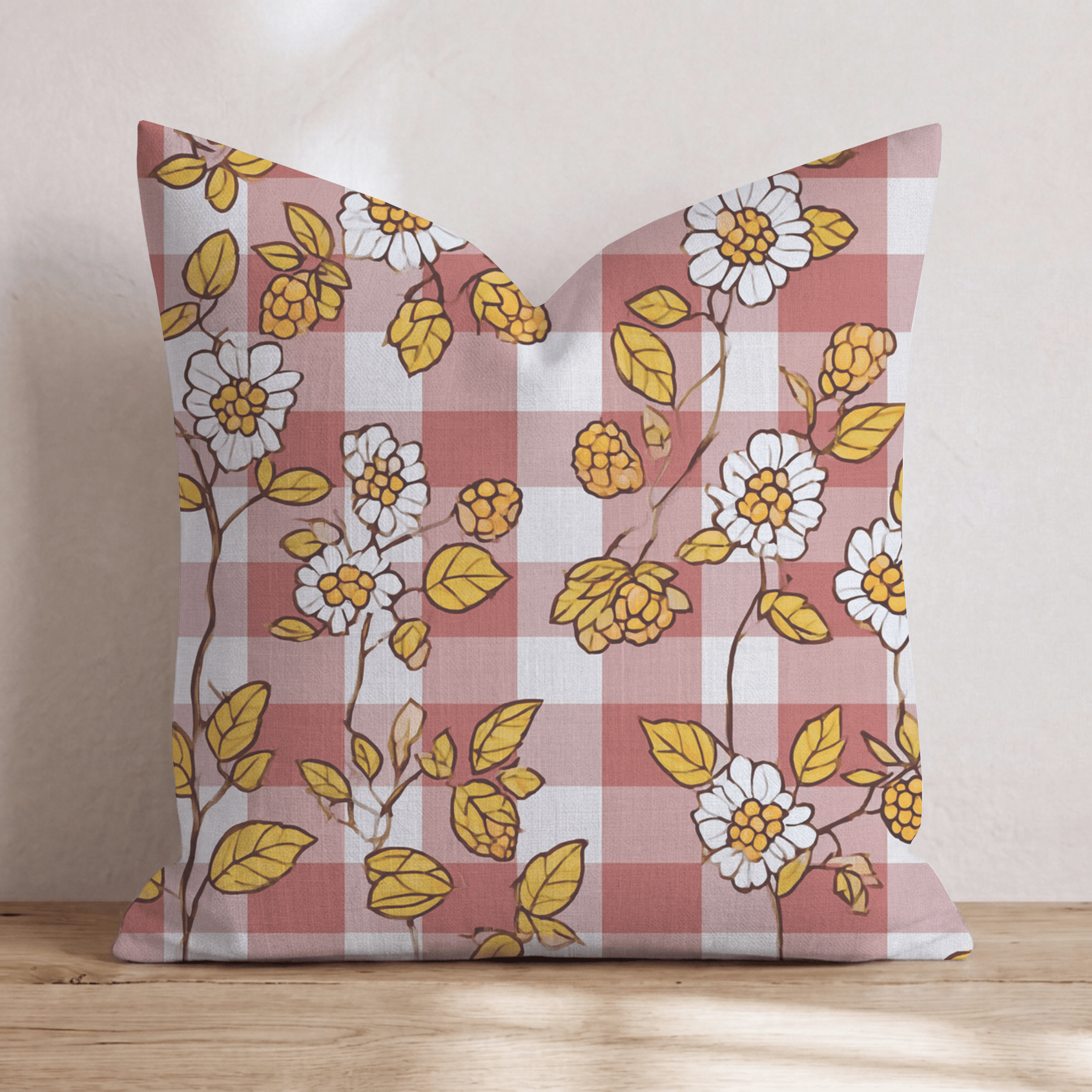 Rustic Berry Gingham Throw Pillow - Hillcroft Home
