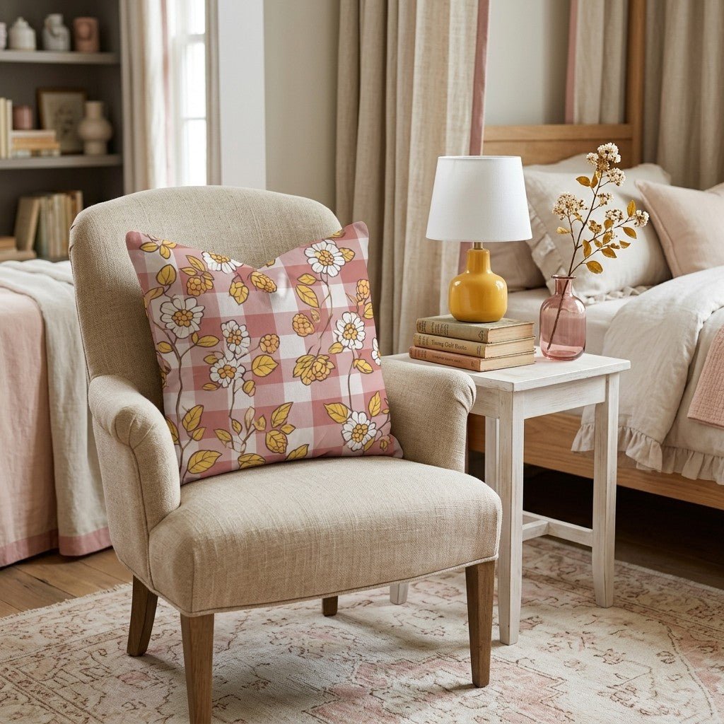 Rustic Berry Gingham Throw Pillow - Hillcroft Home