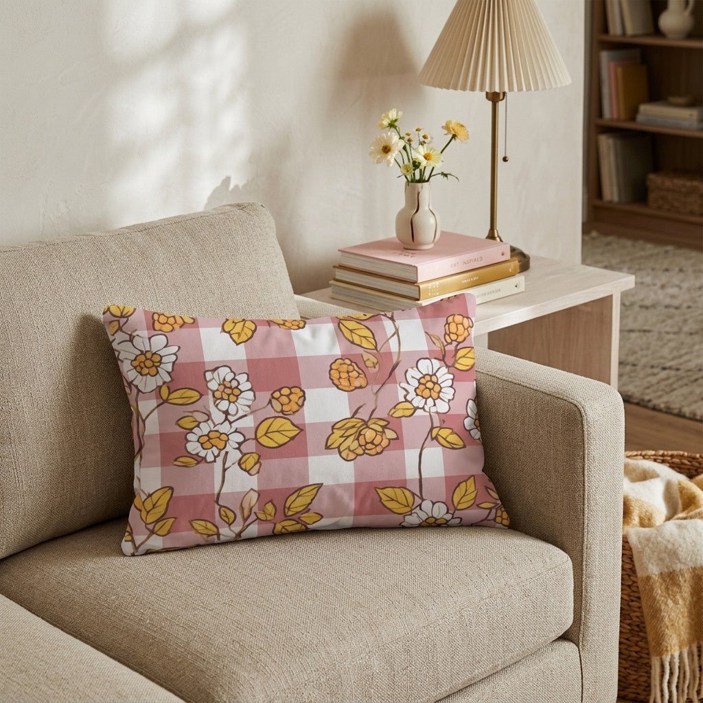 Rustic Berry Gingham Throw Pillow - Hillcroft Home