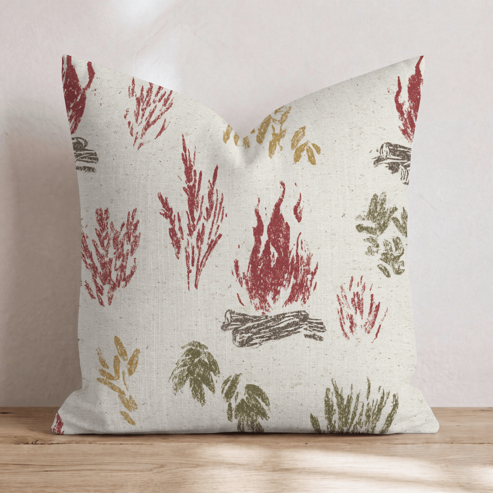 Rustic Bonfire & Sprig Throw Pillow - Hillcroft Home