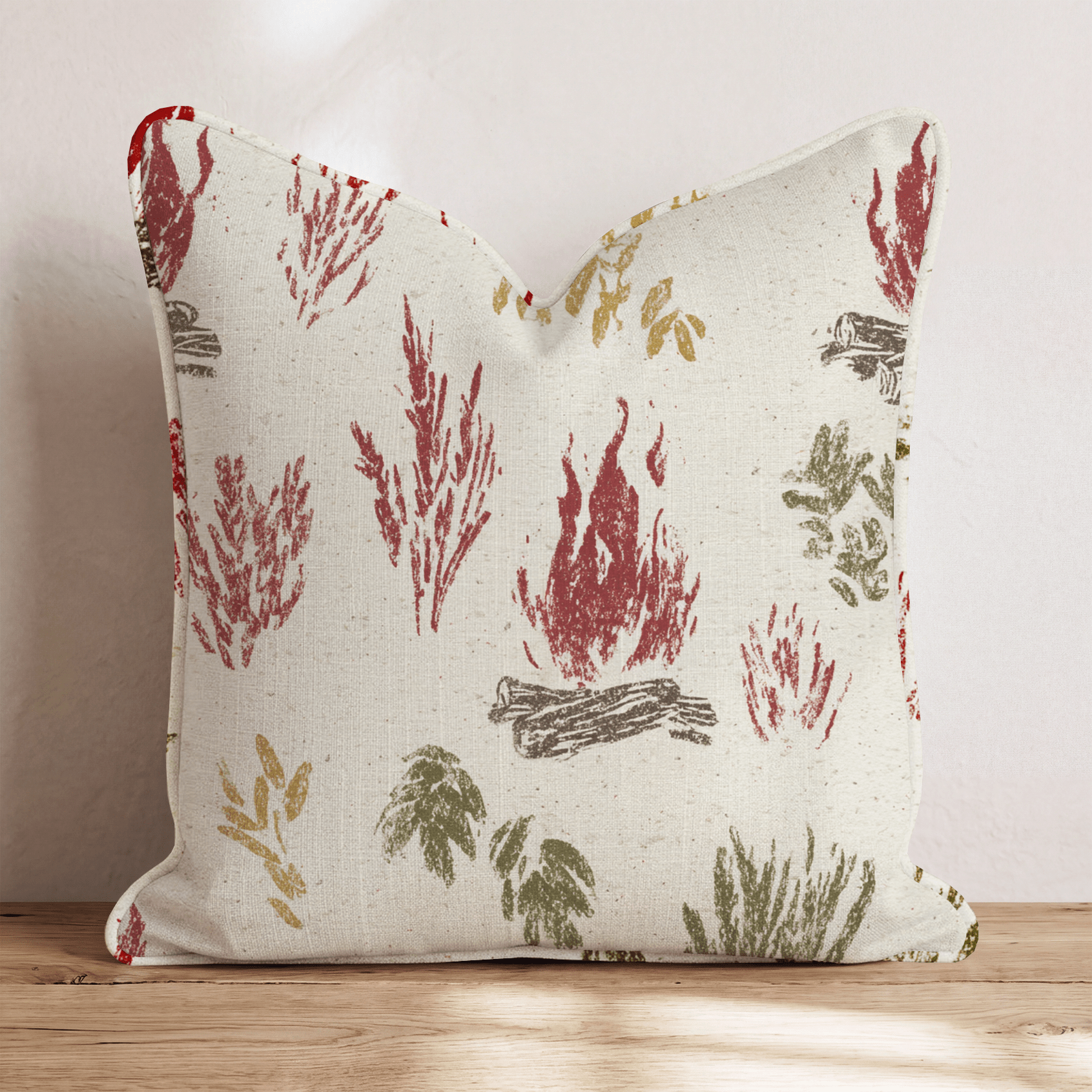 Rustic Bonfire & Sprig Throw Pillow - Hillcroft Home