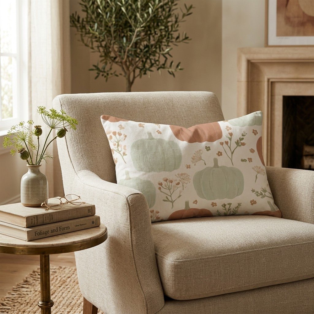 Sage and Orange Pumpkin Throw Pillow - Hillcroft Home