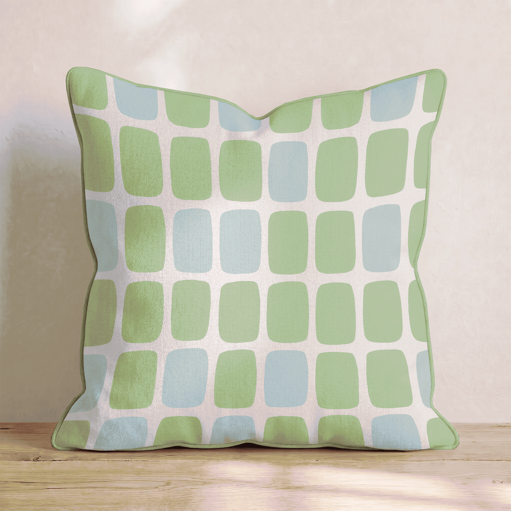 Sage Blue Block Grid Throw Pillow - Hillcroft Home