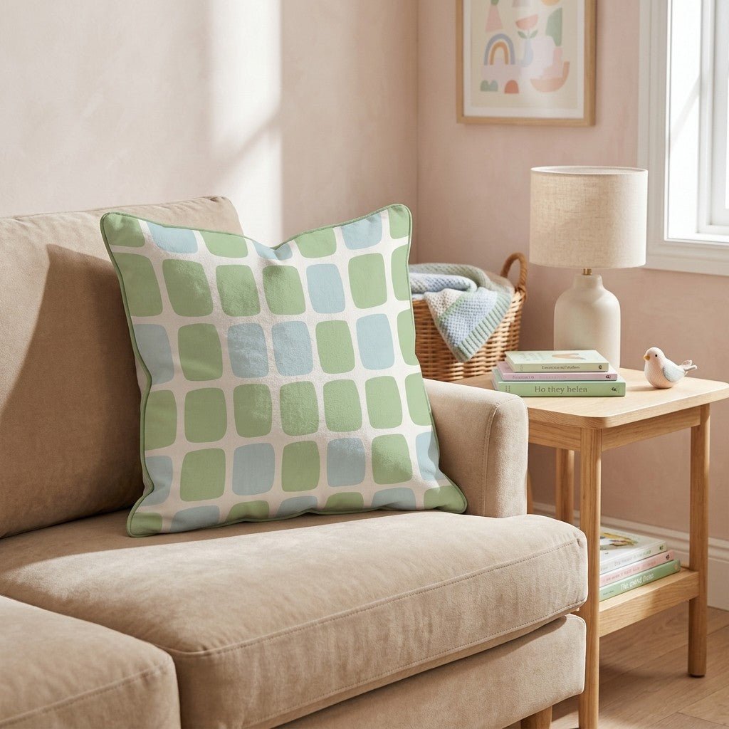 Sage Blue Block Grid Throw Pillow - Hillcroft Home