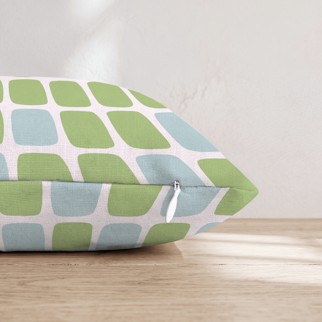 Sage Blue Block Grid Throw Pillow - Hillcroft Home