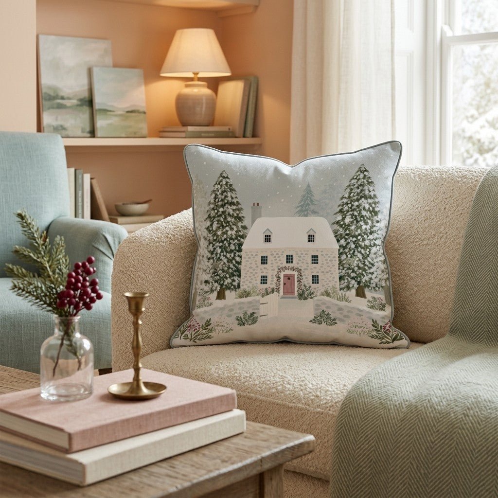 Sage Cottage Wreath Door Throw Pillow - Hillcroft Home