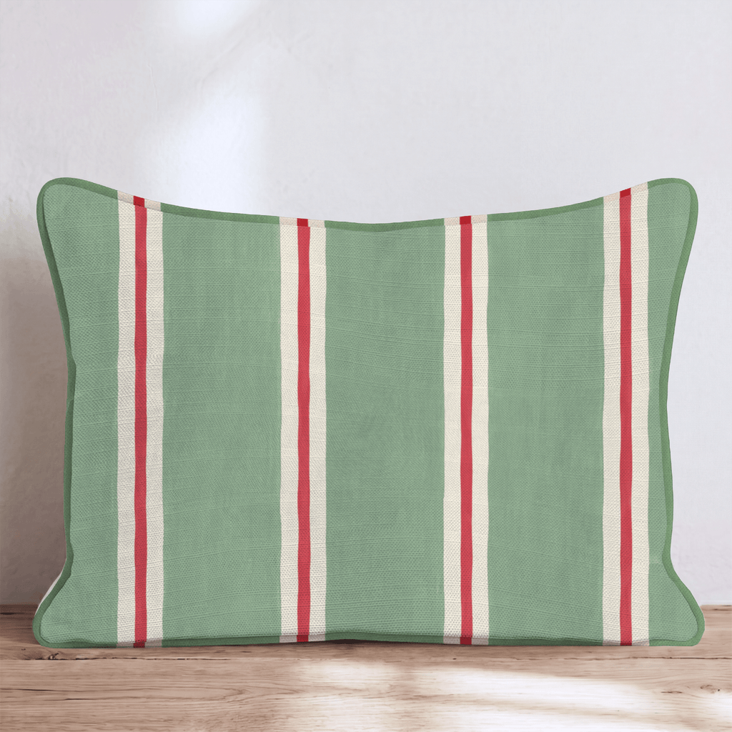 Sage Cranberry Ticking Throw Pillow throw pillow - Hillcroft Home