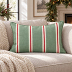 Sage Cranberry Ticking Throw Pillow throw pillow - Hillcroft Home