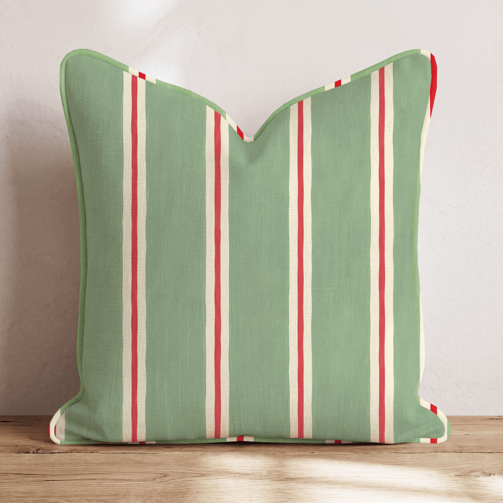 Sage Cranberry Ticking Throw Pillow throw pillow - Hillcroft Home