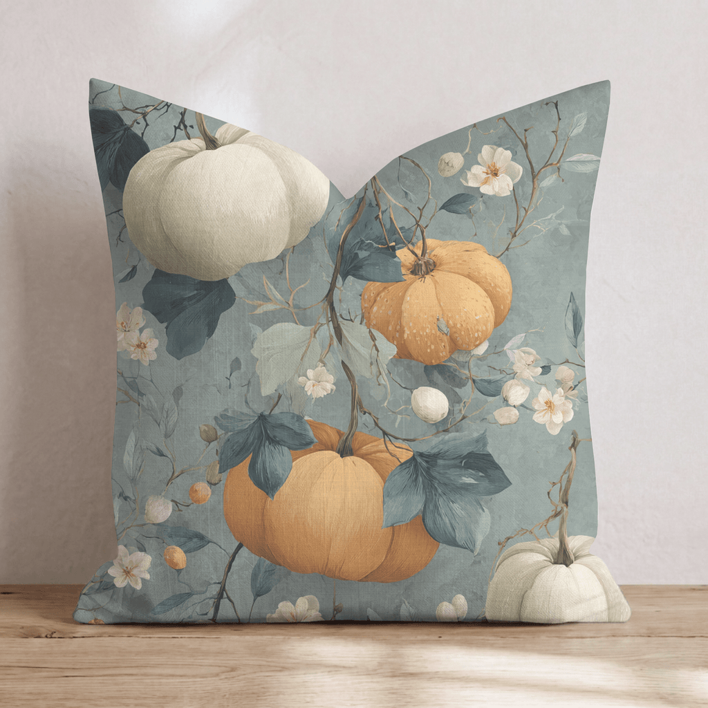 Sage & Cream Pumpkin Toile Throw Pillow - Hillcroft Home
