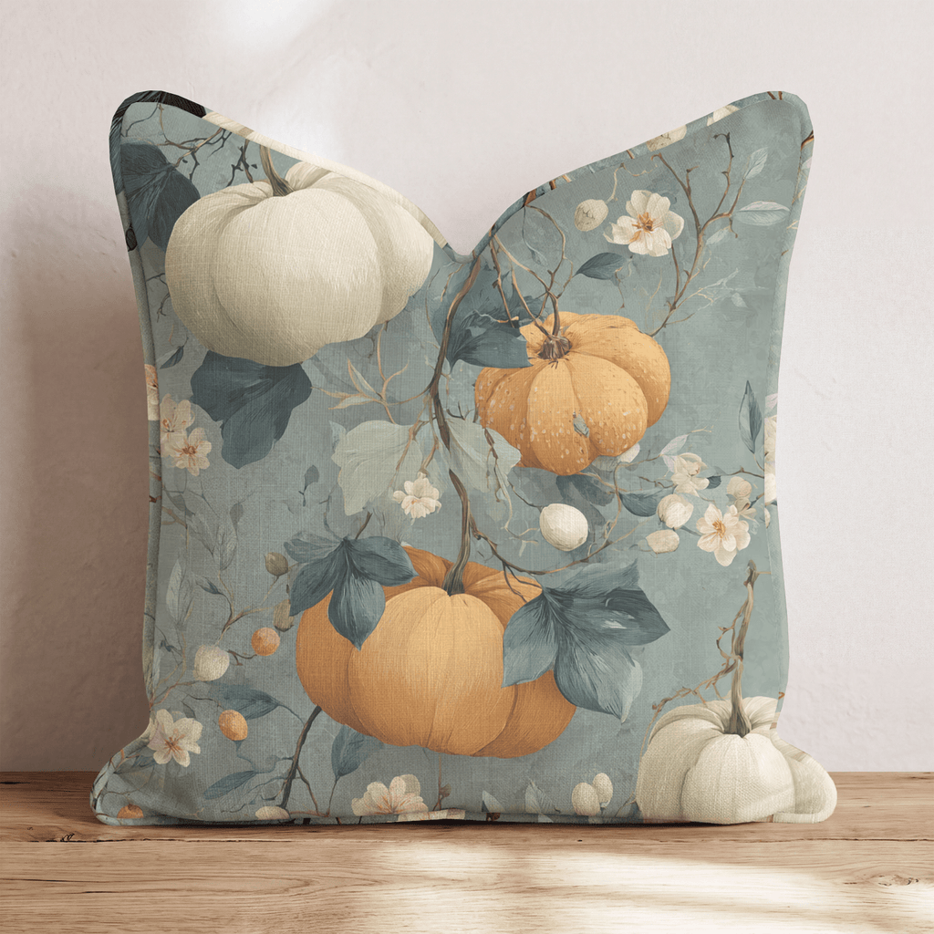 Sage & Cream Pumpkin Toile Throw Pillow - Hillcroft Home