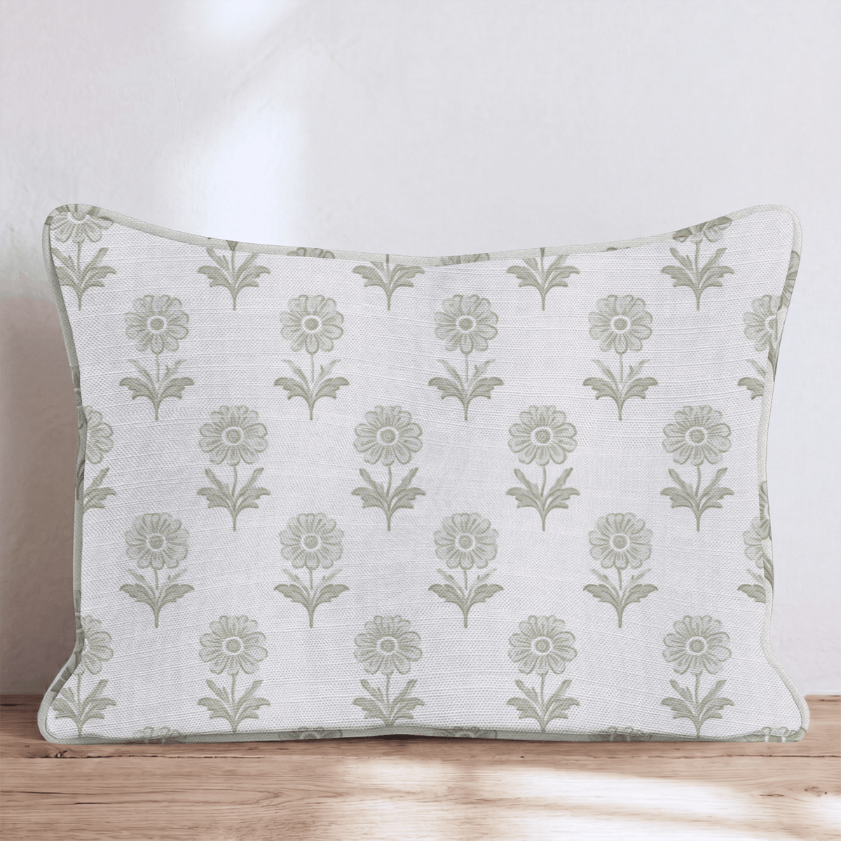 Sage Daisy Block Throw Pillow throw pillow - Hillcroft Home