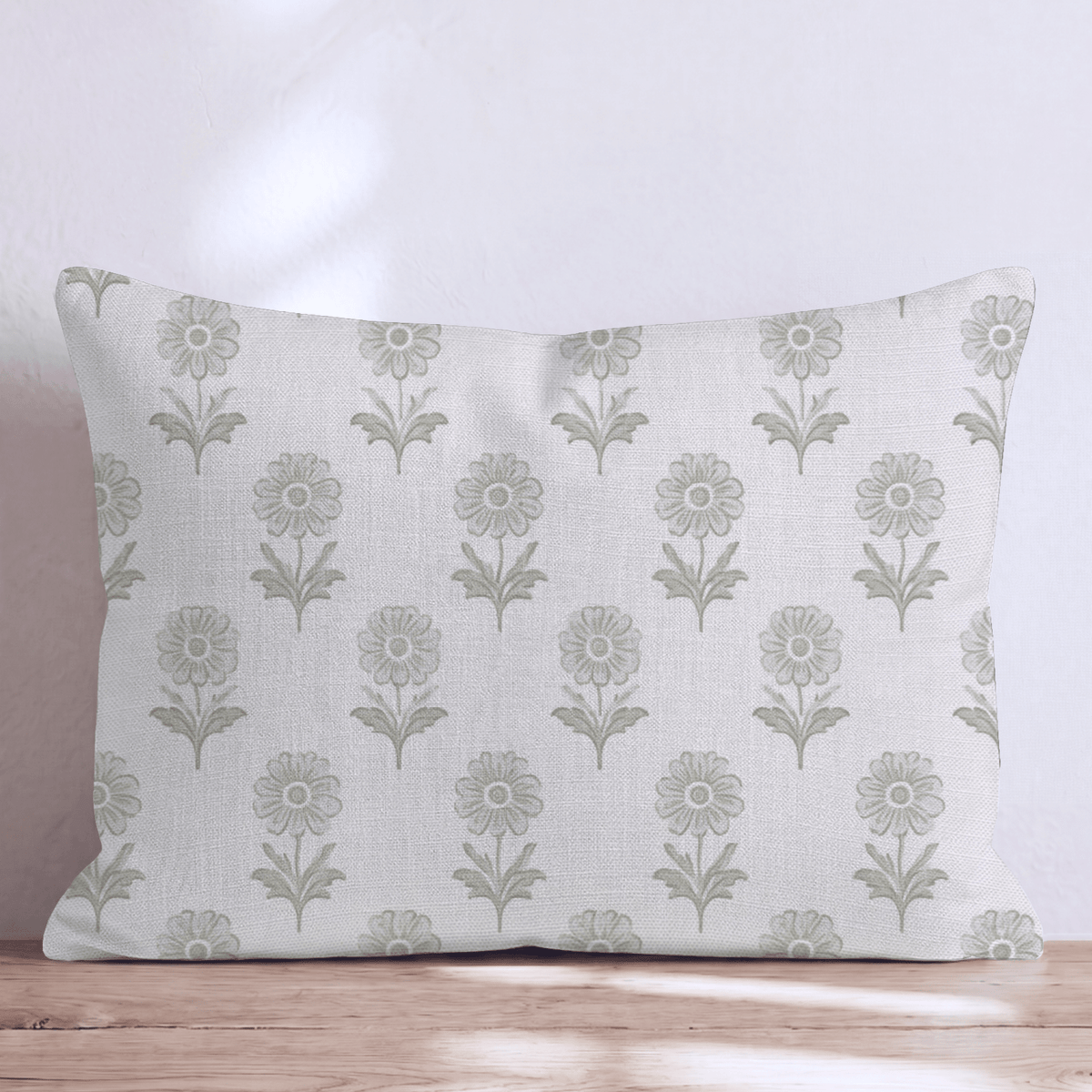 Sage Daisy Block Throw Pillow throw pillow - Hillcroft Home