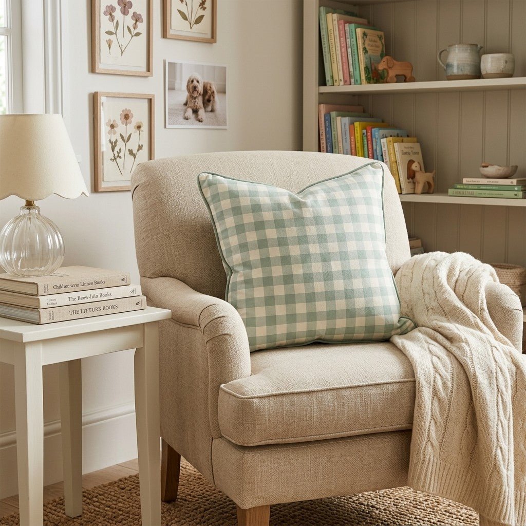 Sage Gingham Check Throw Pillow - Hillcroft Home