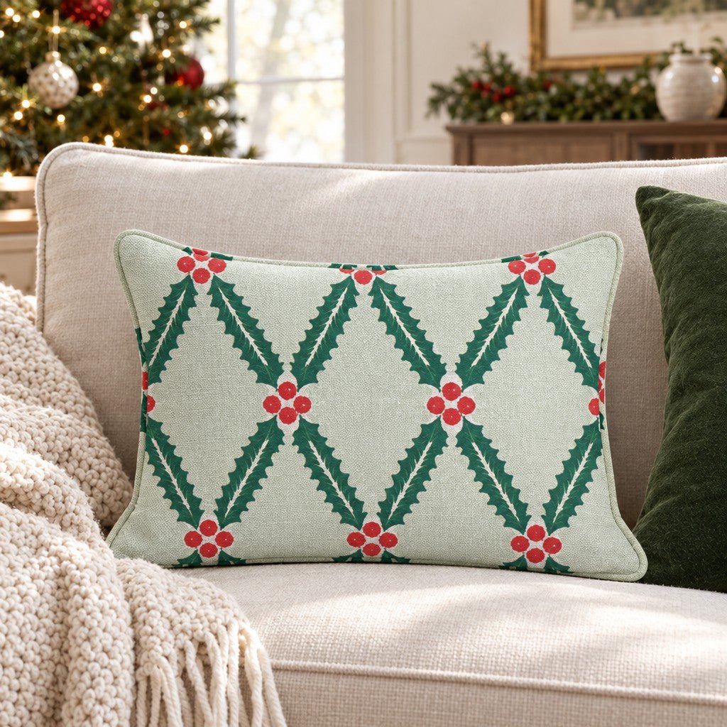 Sage Holly Lattice Throw Pillow throw pillow - Hillcroft Home