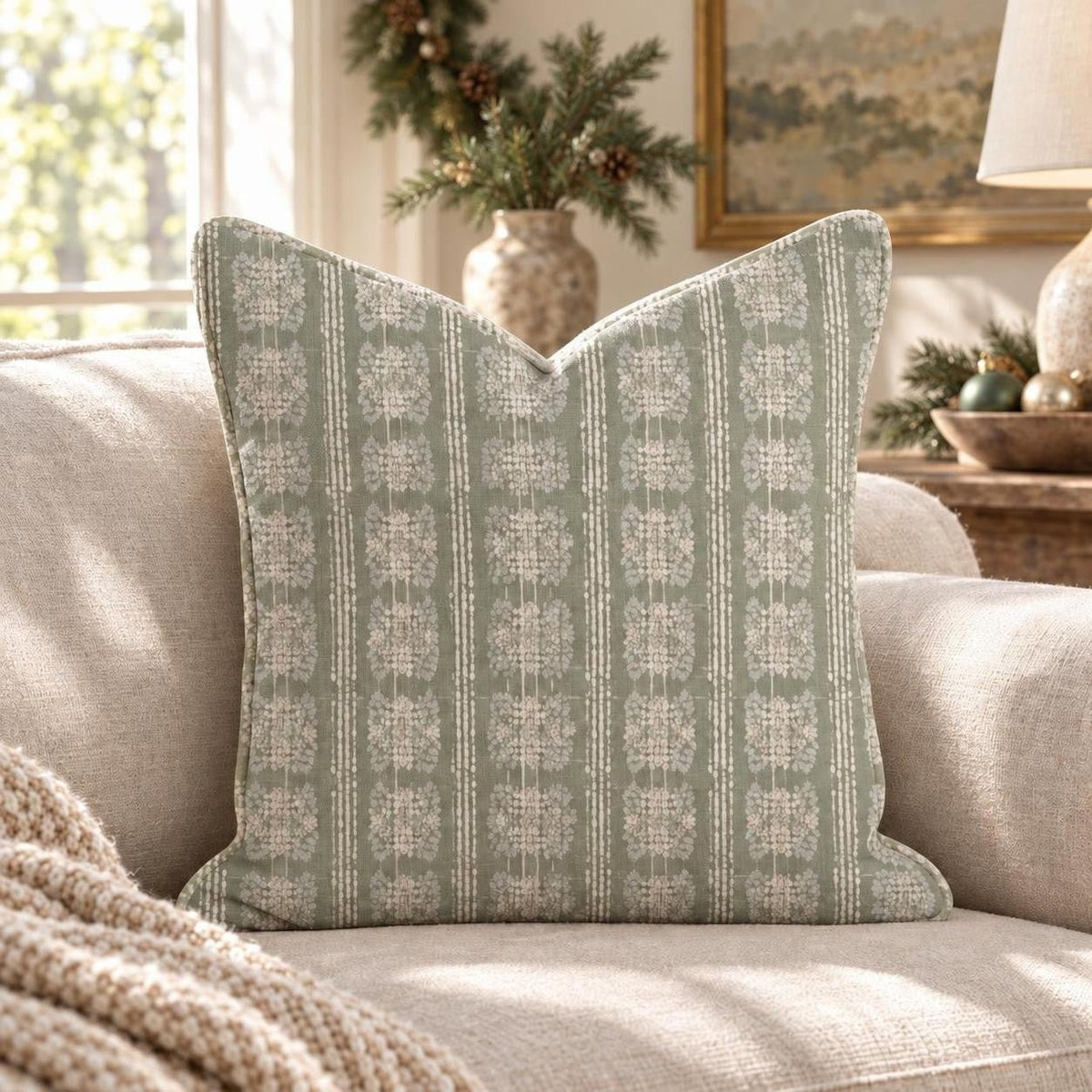 Sage Painted Plaid Throw Pillow throw pillow - Hillcroft Home