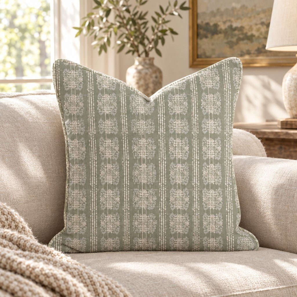 Sage Painted Plaid Throw Pillow throw pillow - Hillcroft Home