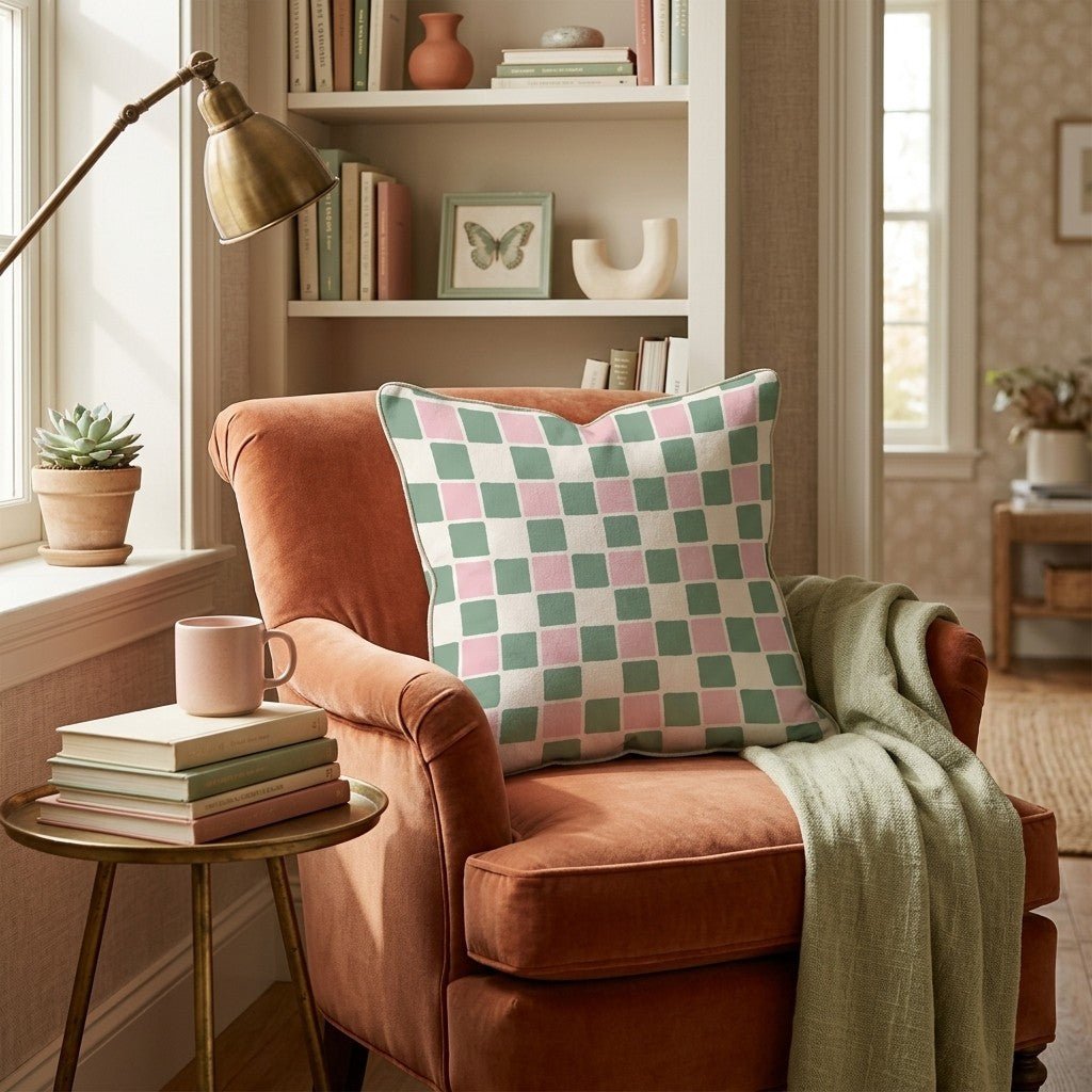 Sage Pink Rounded Check Throw Pillow - Hillcroft Home