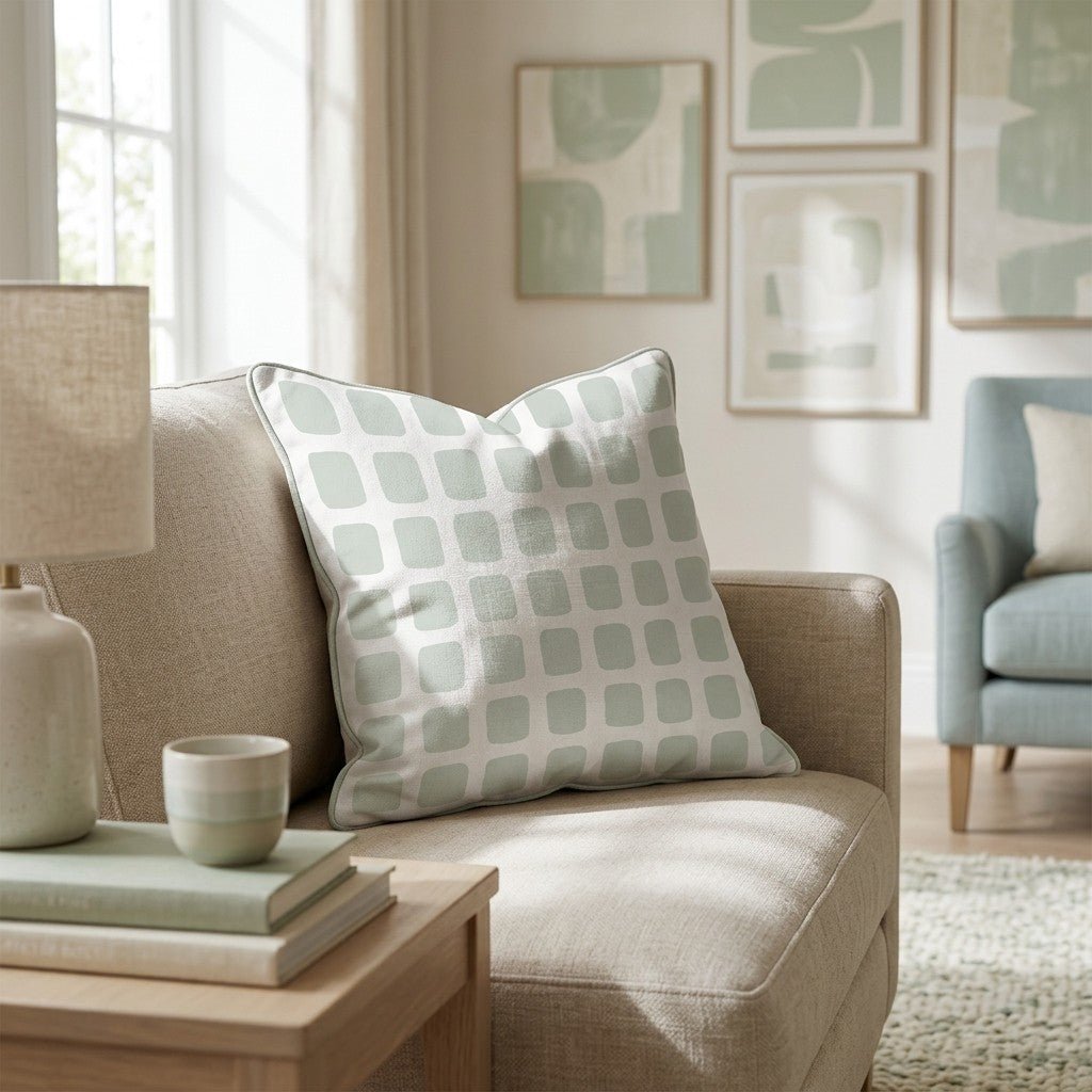Sage Square Grid Throw Pillow - Hillcroft Home
