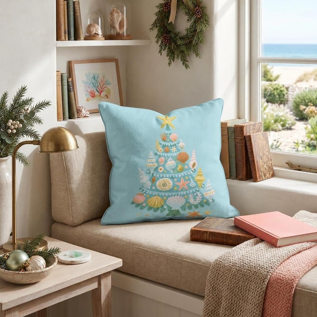Sage Starfish Tree Throw Pillow throw pillow - Hillcroft Home