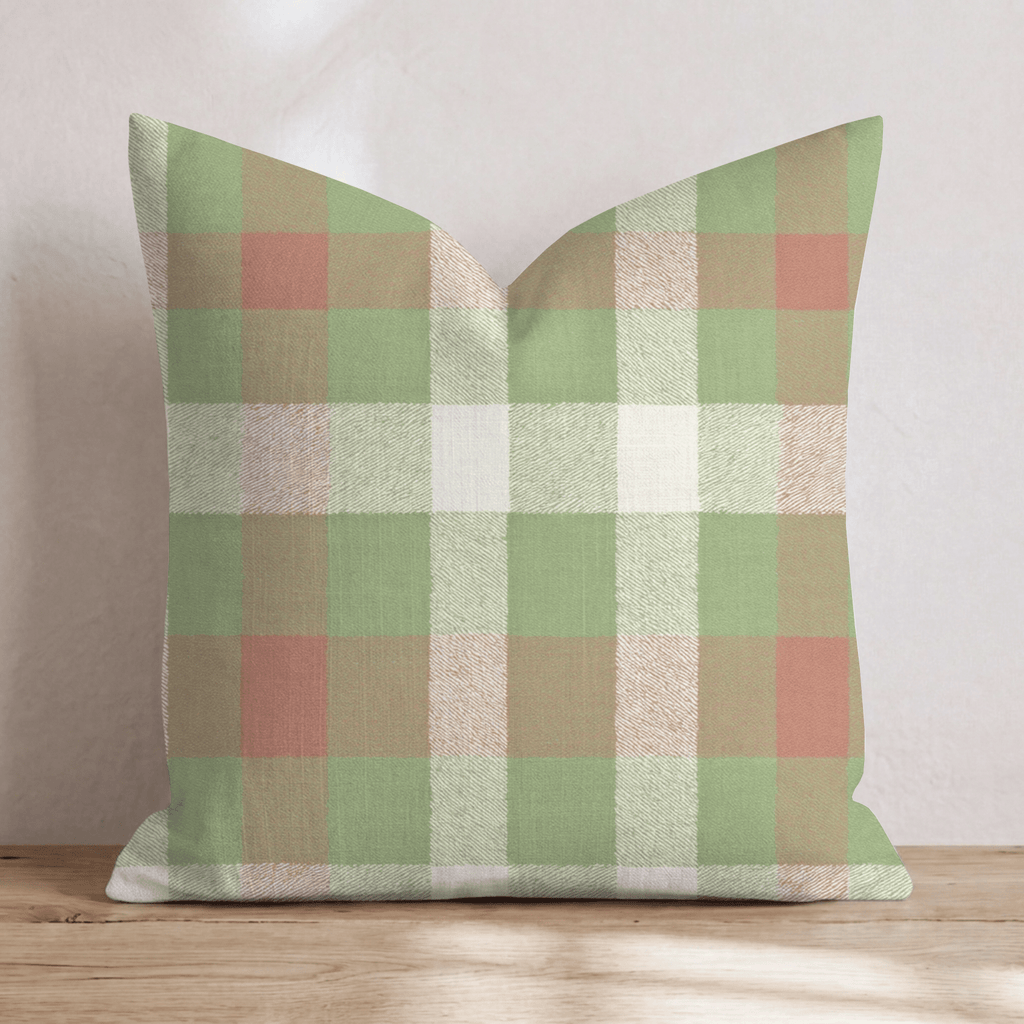 Sage & Terracotta Check Throw Pillow - Hillcroft Home